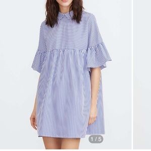 Blue/white striped babydoll dress with collar